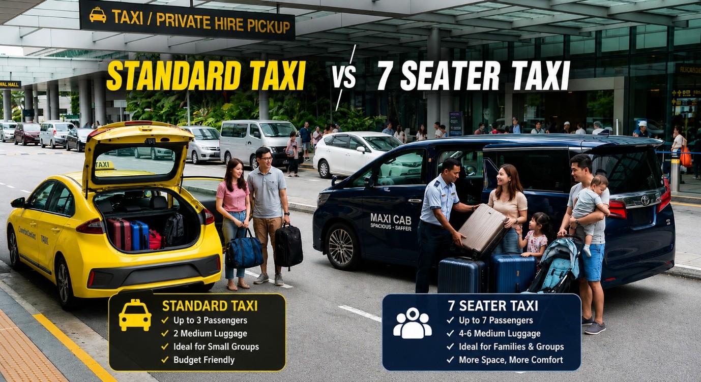 7-Seater Maxi Cab vs Taxi for Singapore Airport Transfer 